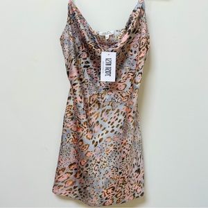 12th Tribe leopard cowl neck mini slip dress